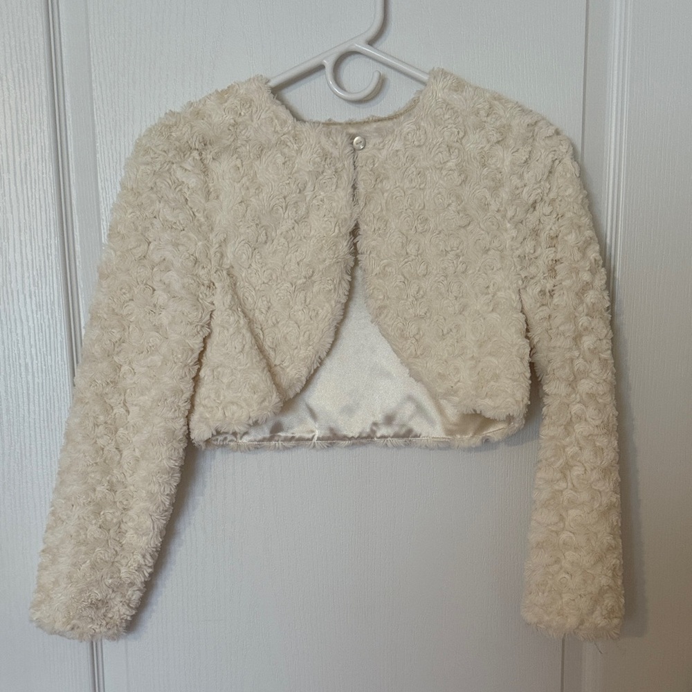 Elegant Cream Textured Girl’s Jacket